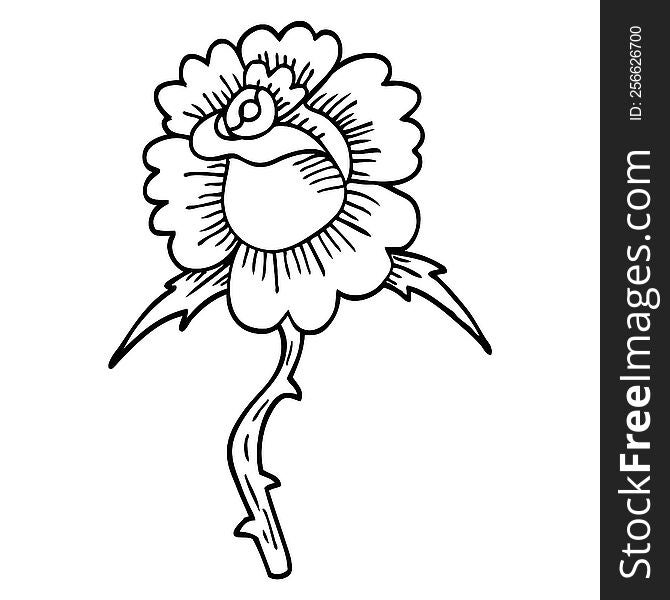 Line Drawing Cartoon Rose Tattoo Symbol