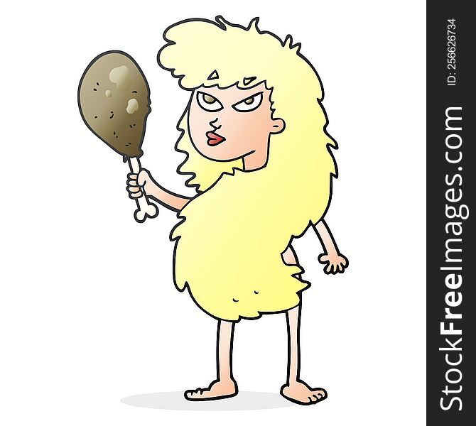 Cartoon Cavewoman With Meat