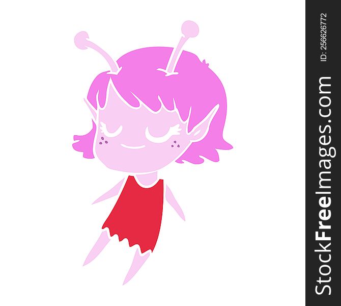 smiling alien girl flat color style cartoon floating