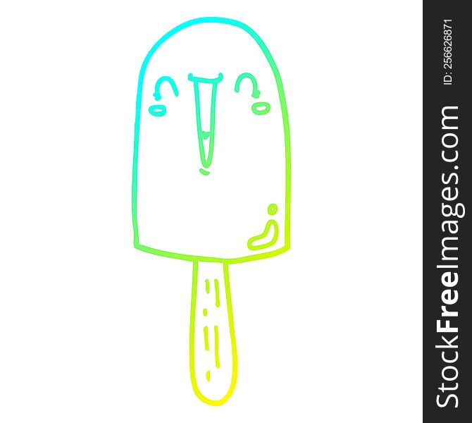 cold gradient line drawing of a cartoon happy ice lolly