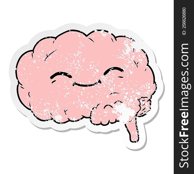 distressed sticker of a cartoon brain