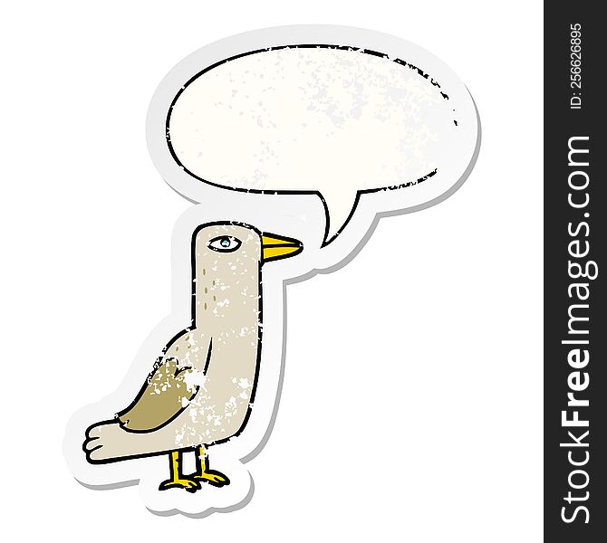 cartoon bird and speech bubble distressed sticker