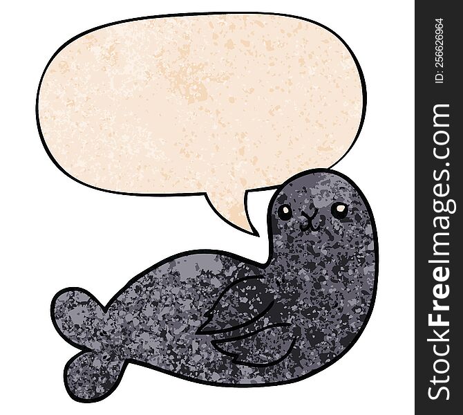 Cartoon Seal And Speech Bubble In Retro Texture Style