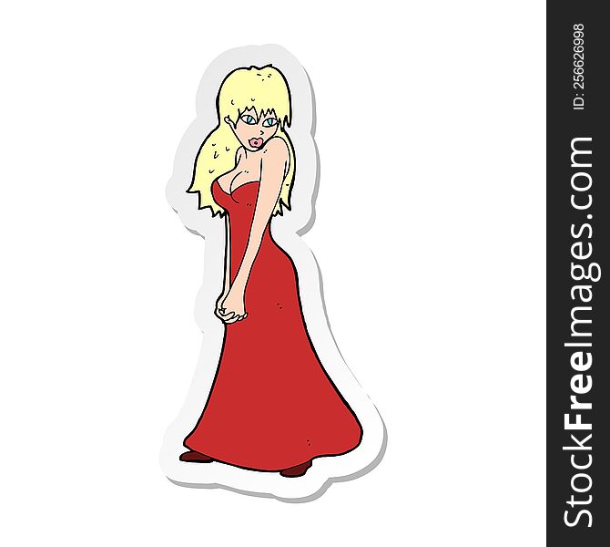 Sticker Of A Cartoon Pretty Woman In Dress
