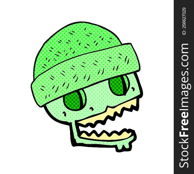 freehand drawn cartoon skull wearing hat