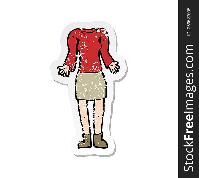 Retro Distressed Sticker Of A Cartoon Female Body With Shrugging Shoulders