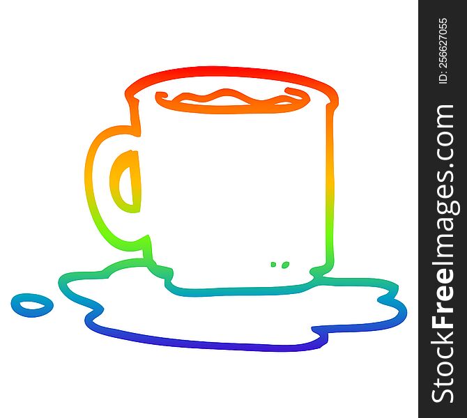 rainbow gradient line drawing of a cartoon of spilt mug of tea