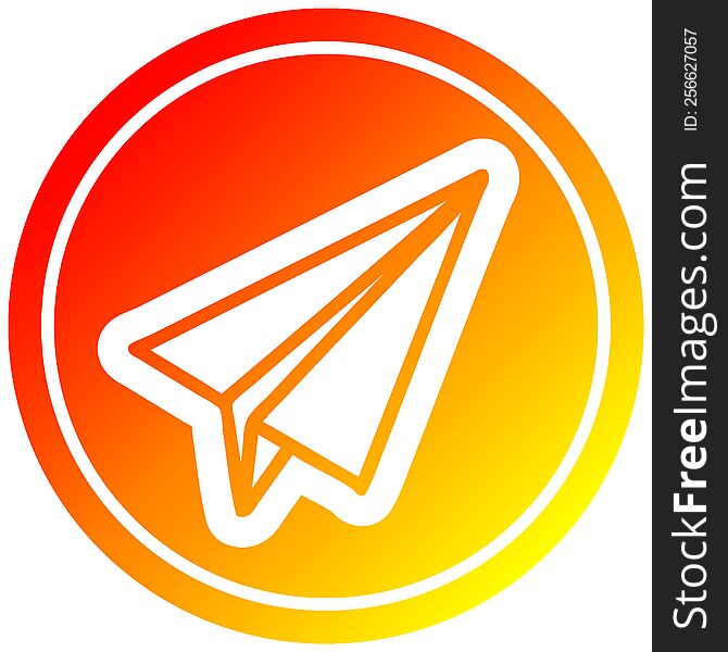 paper plane circular icon with warm gradient finish. paper plane circular icon with warm gradient finish