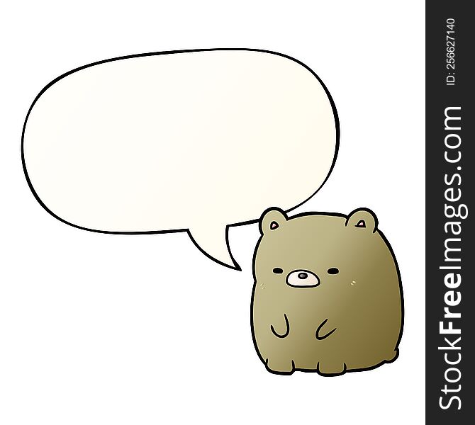 cute cartoon sad bear with speech bubble in smooth gradient style