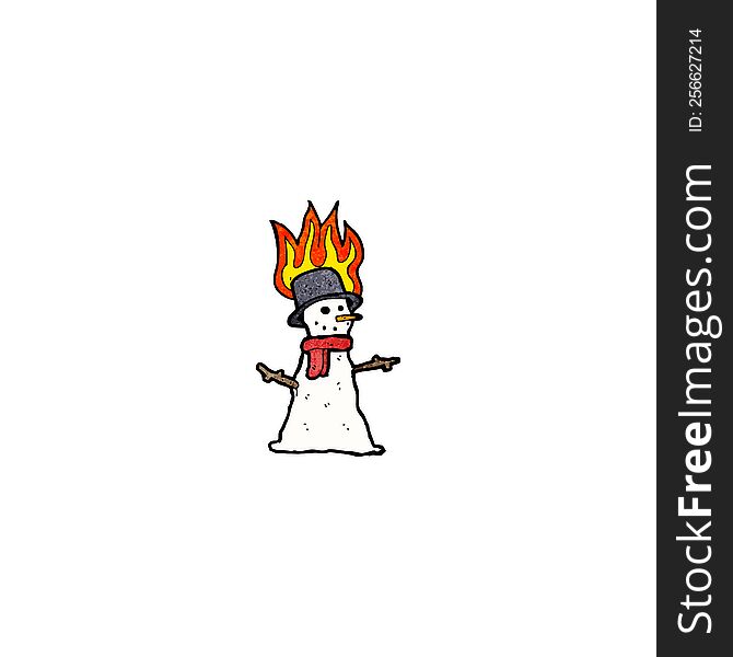 Cartoon Snowman On Fire