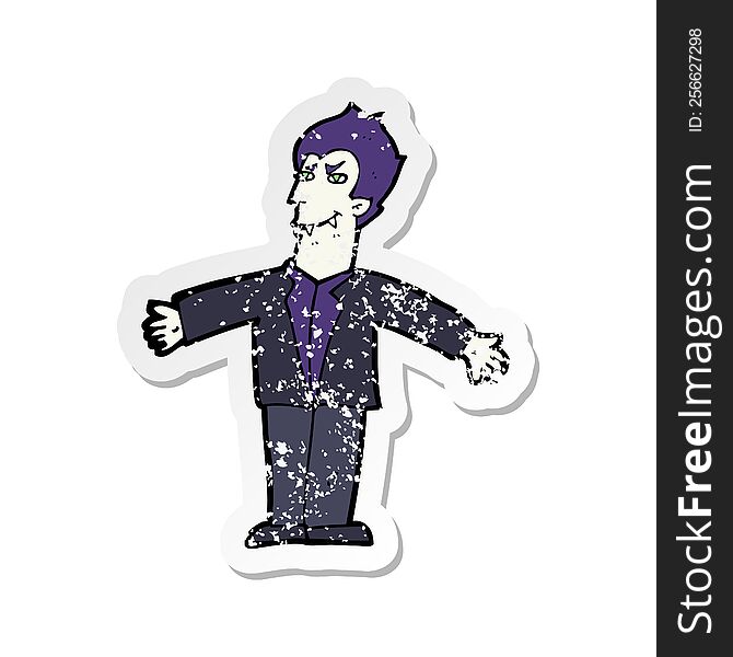 Retro Distressed Sticker Of A Cartoon Vampire Man With Open Arms
