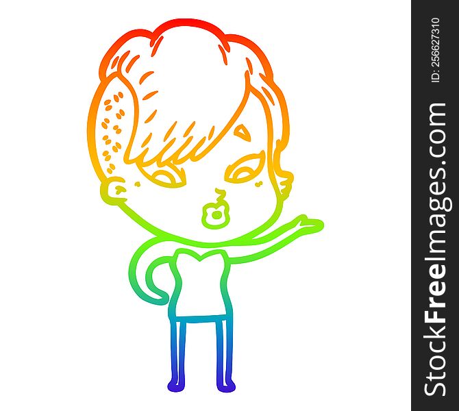 rainbow gradient line drawing cartoon surprised girl