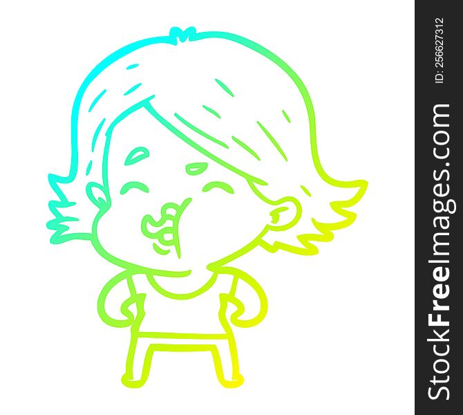 cold gradient line drawing of a cartoon girl pulling face