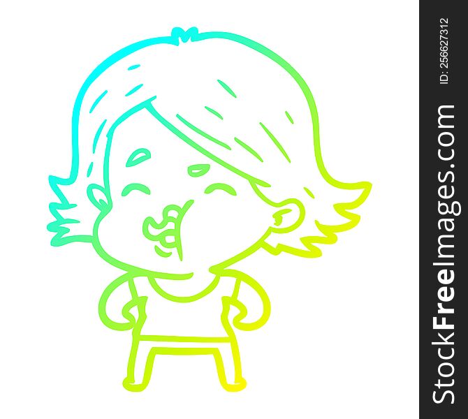 Cold Gradient Line Drawing Cartoon Girl Pulling Face