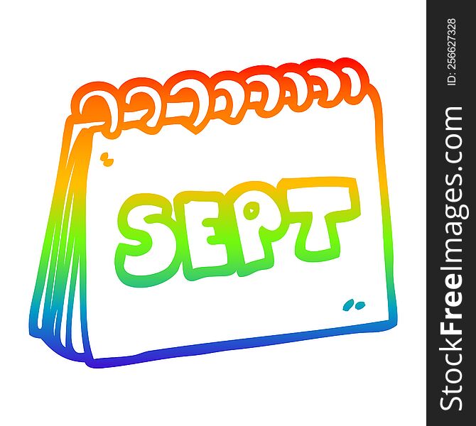 rainbow gradient line drawing of a cartoon calendar showing month of september