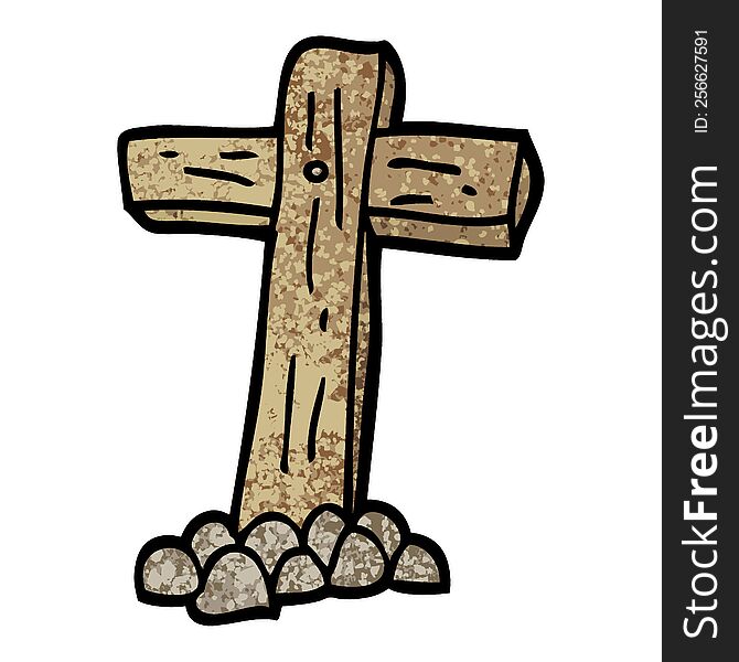 Grunge Textured Illustration Cartoon Wooden Cross