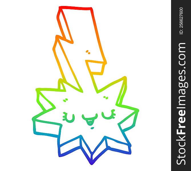 rainbow gradient line drawing of a cartoon lightning strike