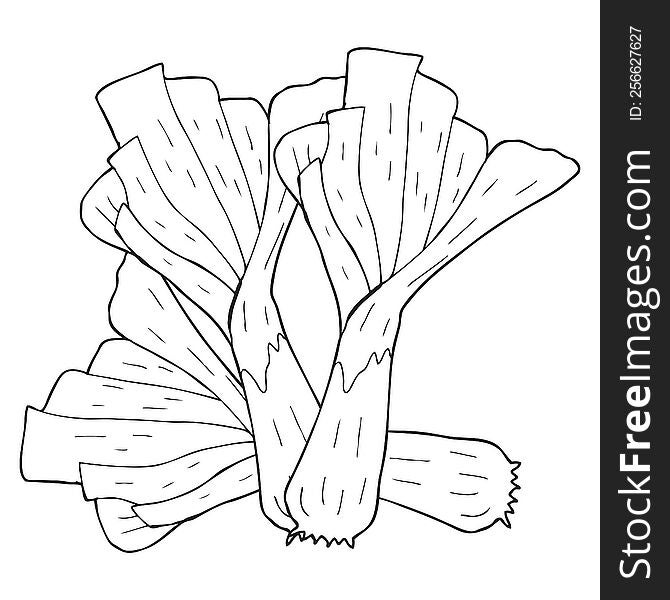 freehand drawn black and white cartoon leeks