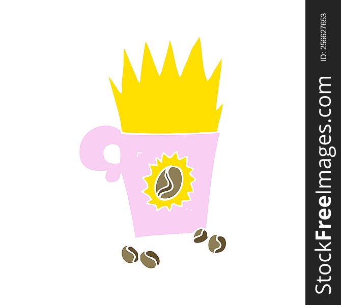 flat color illustration of crazy powerful coffee. flat color illustration of crazy powerful coffee