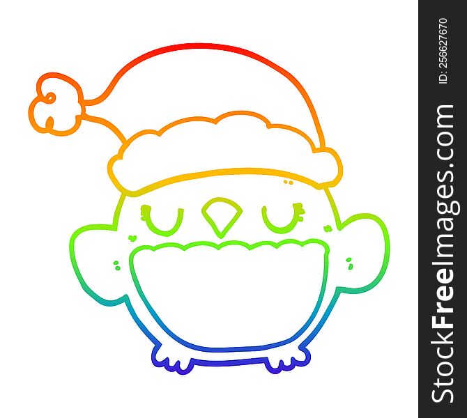 Rainbow Gradient Line Drawing Cute Christmas Owl