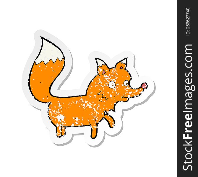 retro distressed sticker of a cartoon fox cub