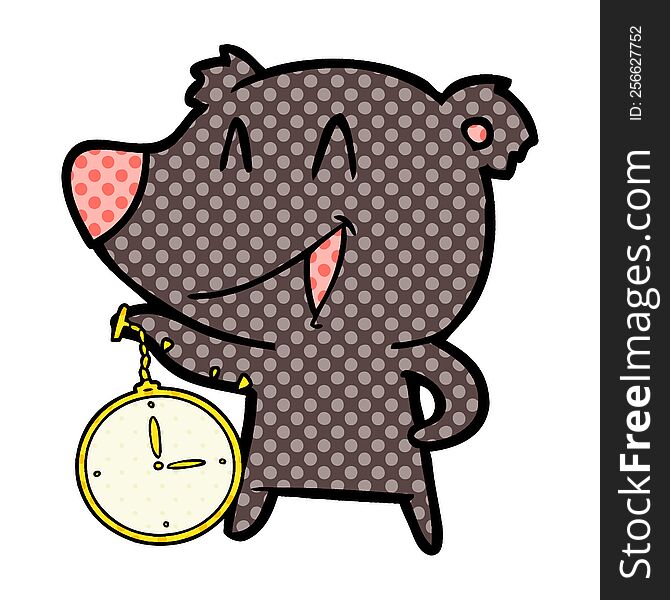 laughing bear cartoon with pocket watch. laughing bear cartoon with pocket watch