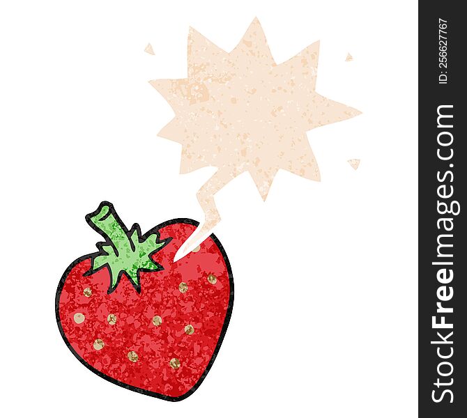 Cartoon Strawberry And Speech Bubble In Retro Textured Style