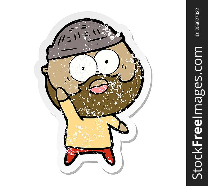 Distressed Sticker Of A Cartoon Bearded Man Holding Up Hand