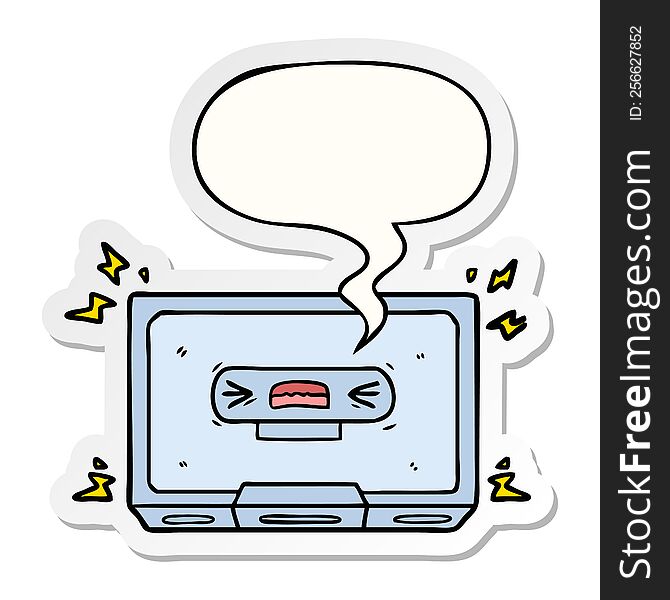 cartoon angry old cassette tape with speech bubble sticker