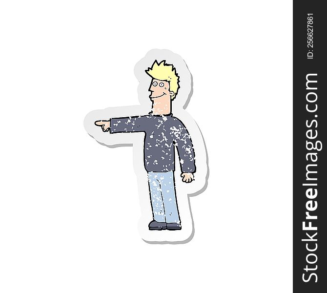 Retro Distressed Sticker Of A Cartoon Happy Pointing Man