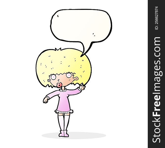 Cartoon Waving Girl With Speech Bubble