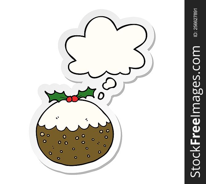 Cartoon Christmas Pudding And Thought Bubble As A Printed Sticker