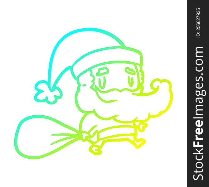 cold gradient line drawing of a santa claus carrying sack of presents