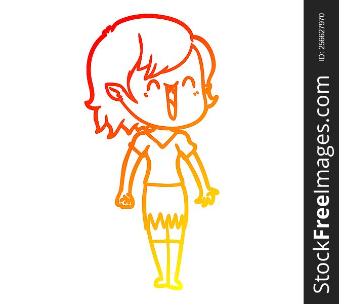 warm gradient line drawing of a cute cartoon happy vampire girl