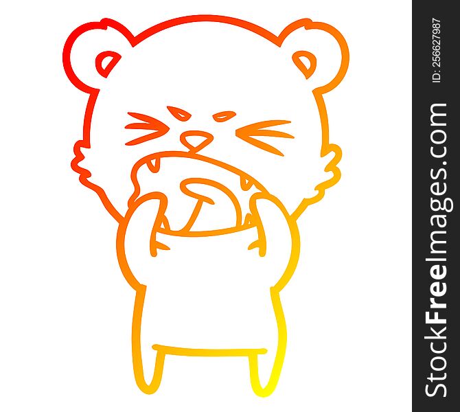 Warm Gradient Line Drawing Angry Cartoon Bear