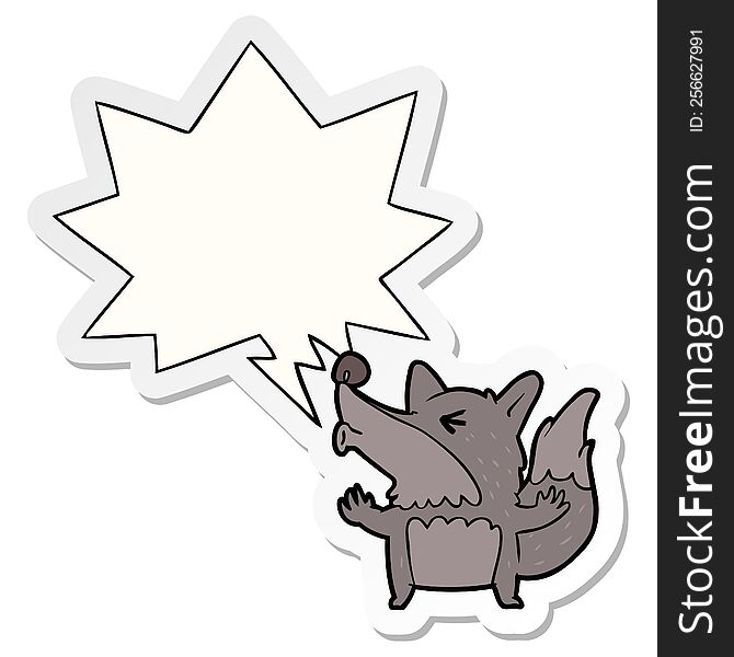 Cartoon Halloween Werewolf Howling And Speech Bubble Sticker