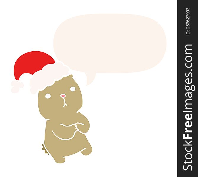 cartoon christmas bear worrying with speech bubble in retro style