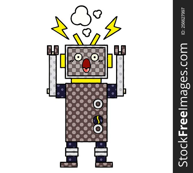 Comic Book Style Cartoon Malfunctioning Robot
