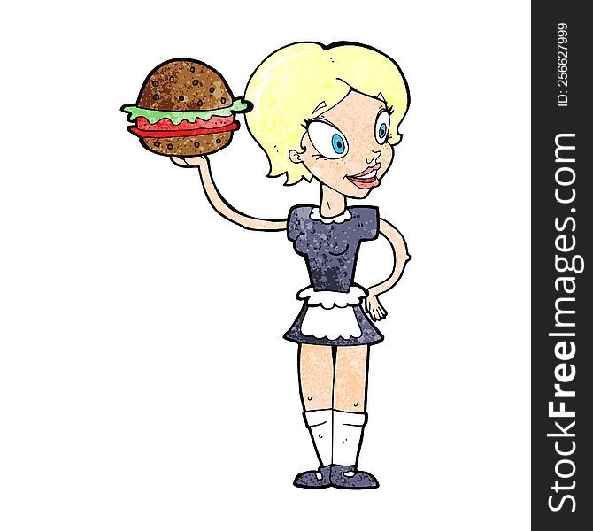 Cartoon Waitress With Burger