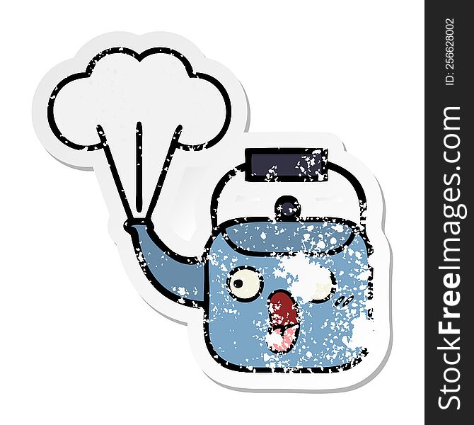 distressed sticker of a cute cartoon steaming kettle