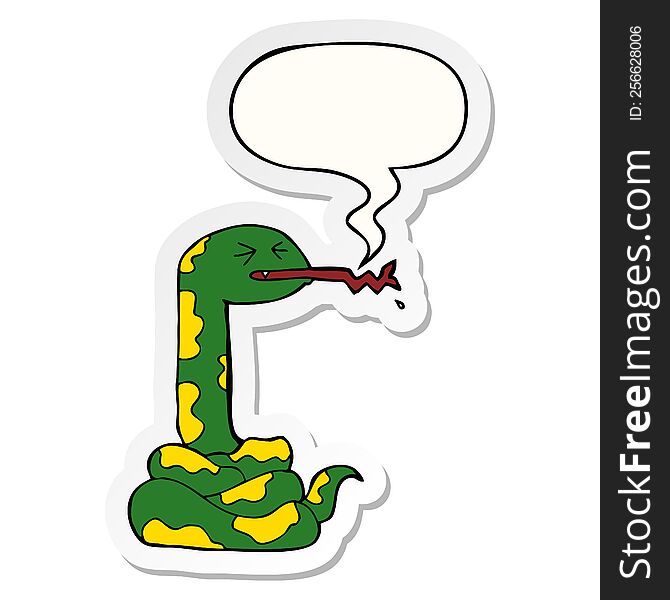 Cartoon Hissing Snake And Speech Bubble Sticker