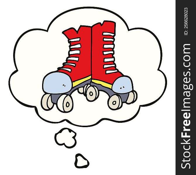 cartoon roller boots with thought bubble. cartoon roller boots with thought bubble