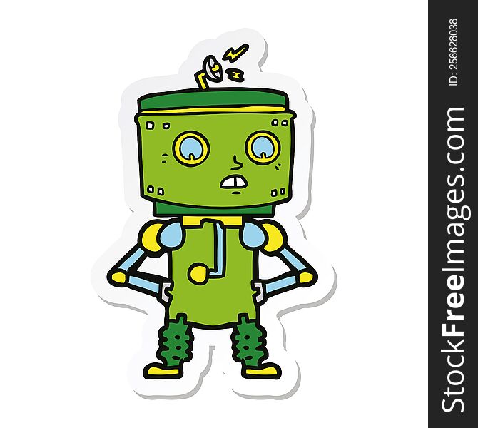 Sticker Of A Cartoon Robot With Hands On Hips