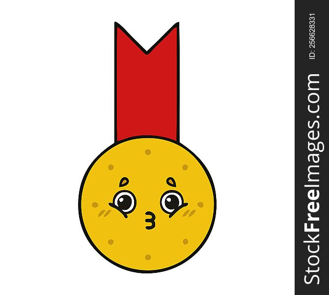 cute cartoon of a gold medal. cute cartoon of a gold medal