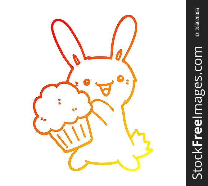 Warm Gradient Line Drawing Cute Cartoon Rabbit With Muffin