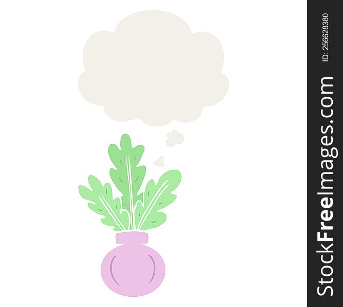Plant In Vase And Thought Bubble In Retro Style