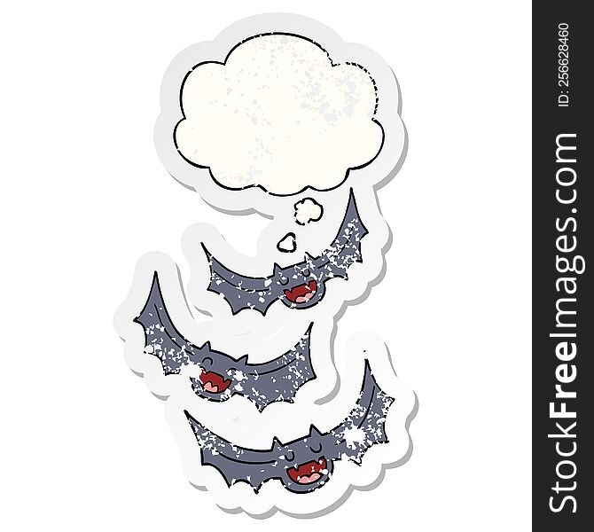 Cartoon Vampire Bats And Thought Bubble As A Distressed Worn Sticker