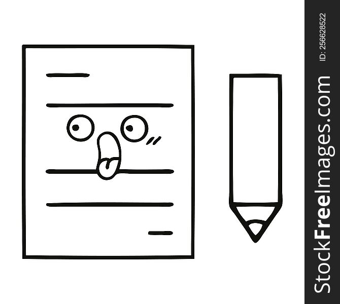 line drawing cartoon of a test paper