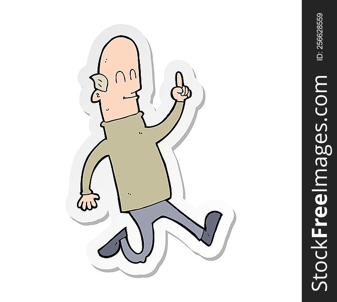 Sticker Of A Cartoon Bald Man With Idea