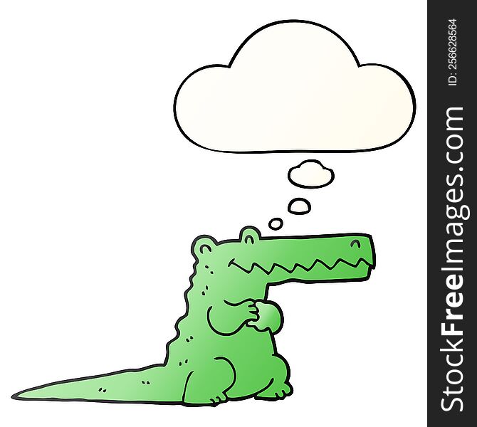 cartoon crocodile with thought bubble in smooth gradient style
